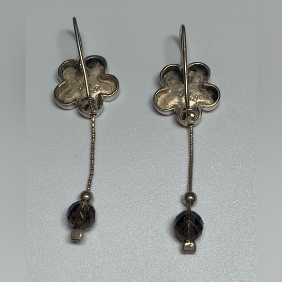 Silpada EXT RARE Sterling Flower with Smokey Quartz Dangles Lock Wires Earrings - Picture 15 of 16